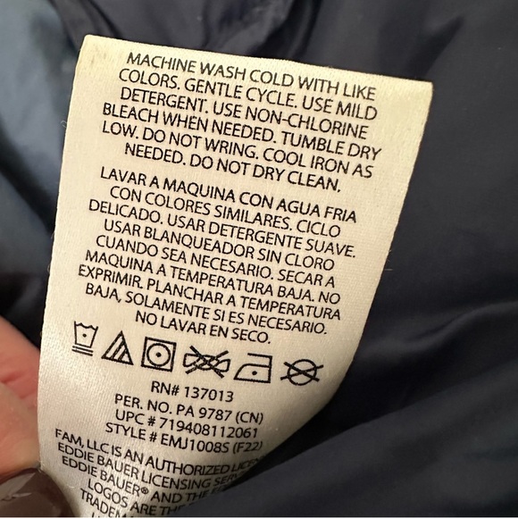 EDDIE BAUER EB650 Down Jacket Blue Lightweight Packable Puffer Coat Men’s XL - Picture 14 of 15